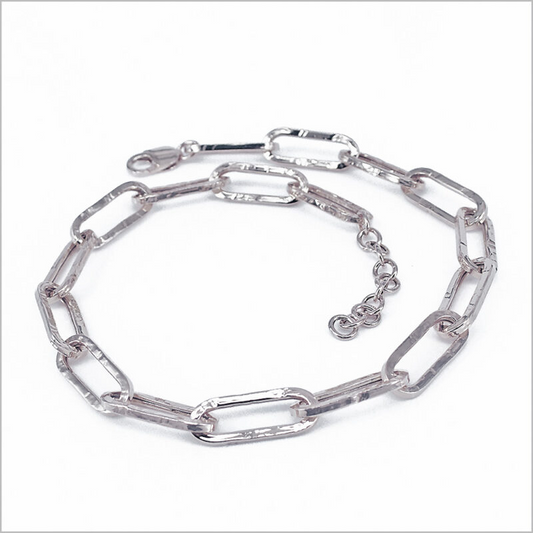 925 Silver Hammered Rectangular Link Necklaces