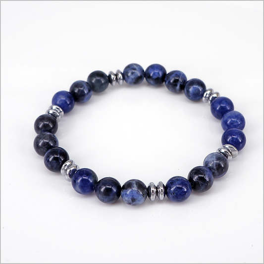 Bracciale elastico in Pietre Dure ed Ematite, 8mm