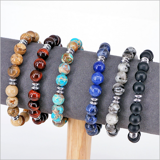 Bracciale elastico in Pietre Dure ed Ematite, 8mm