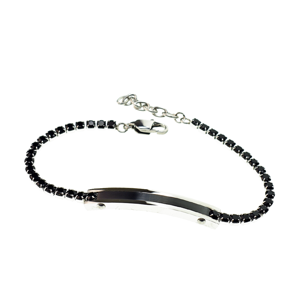 Bracciale Uomo Tennis 3mm con Placchetta, in Acciaio Inox