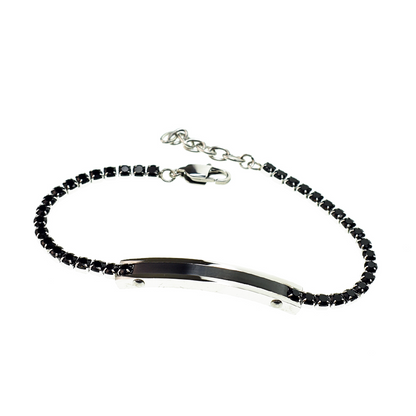 Bracciale Uomo Tennis 3mm con Placchetta, in Acciaio Inox