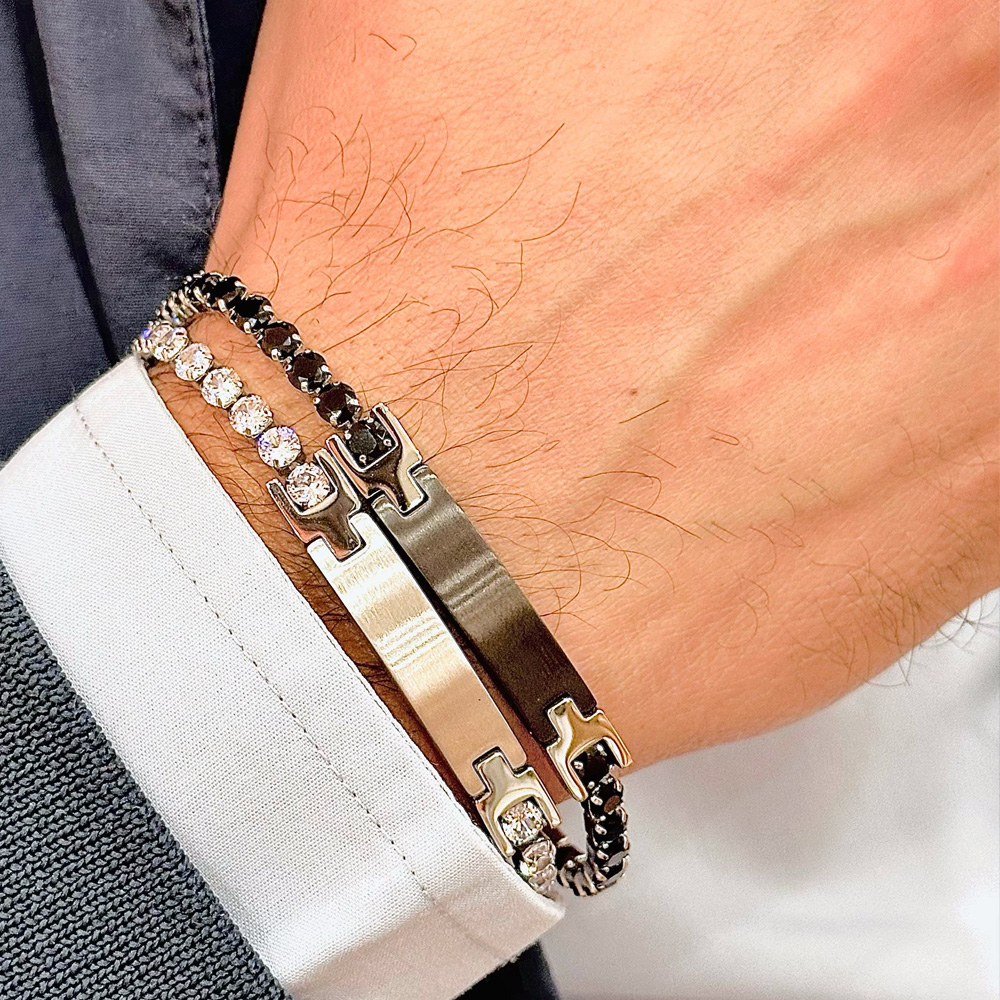 Bracciale Uomo Tennis con Targetta, in Acciaio Inox