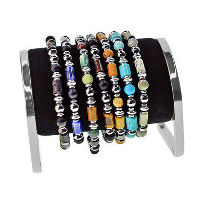 Bracciale elastico uomo con pietre Cilindriche e Ematite