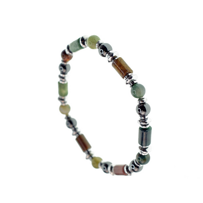 Bracciale elastico uomo con pietre Cilindriche e Ematite