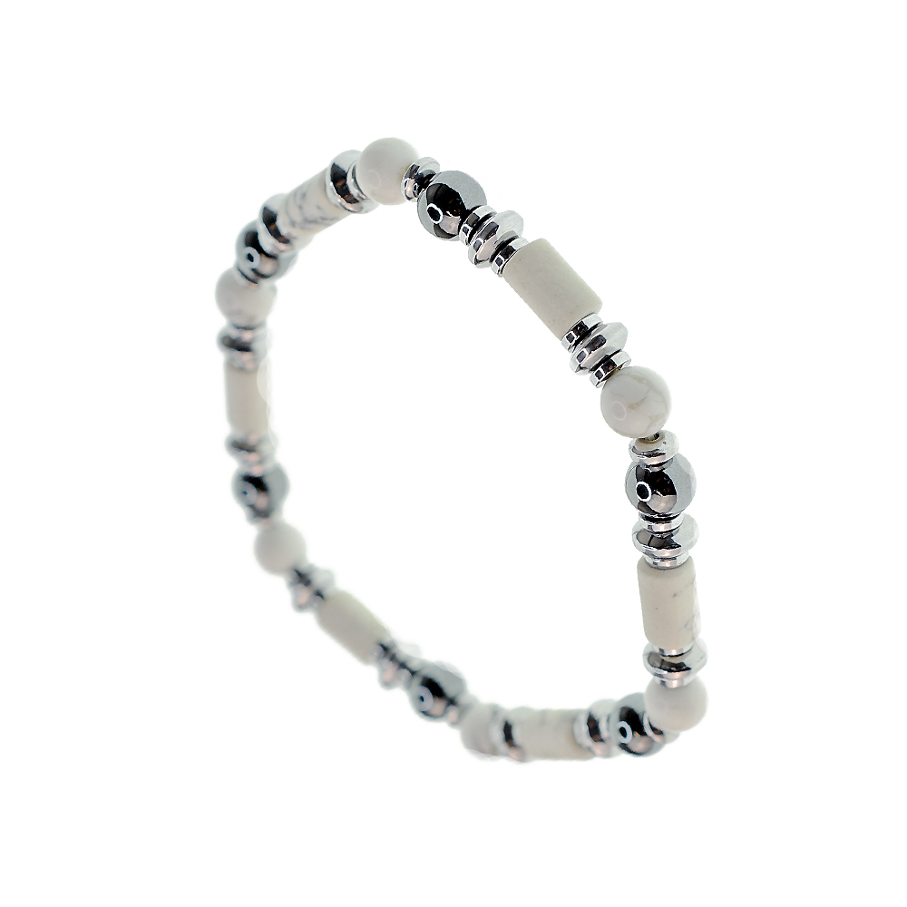 Bracciale elastico uomo con pietre Cilindriche e Ematite