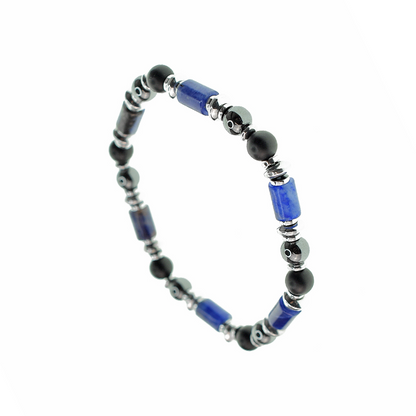 Bracciale elastico uomo con pietre Cilindriche e Ematite