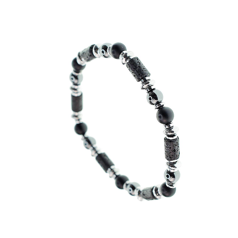 Bracciale elastico uomo con pietre Cilindriche e Ematite