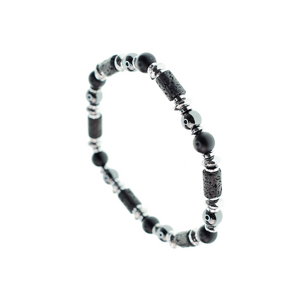 Bracciale elastico uomo con pietre Cilindriche e Ematite