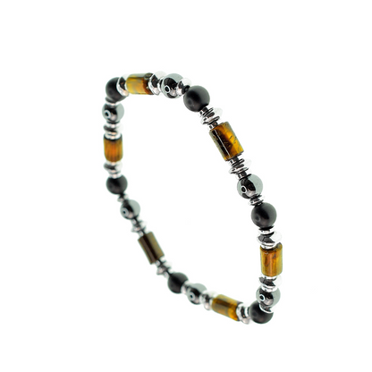 Bracciale elastico uomo con pietre Cilindriche e Ematite