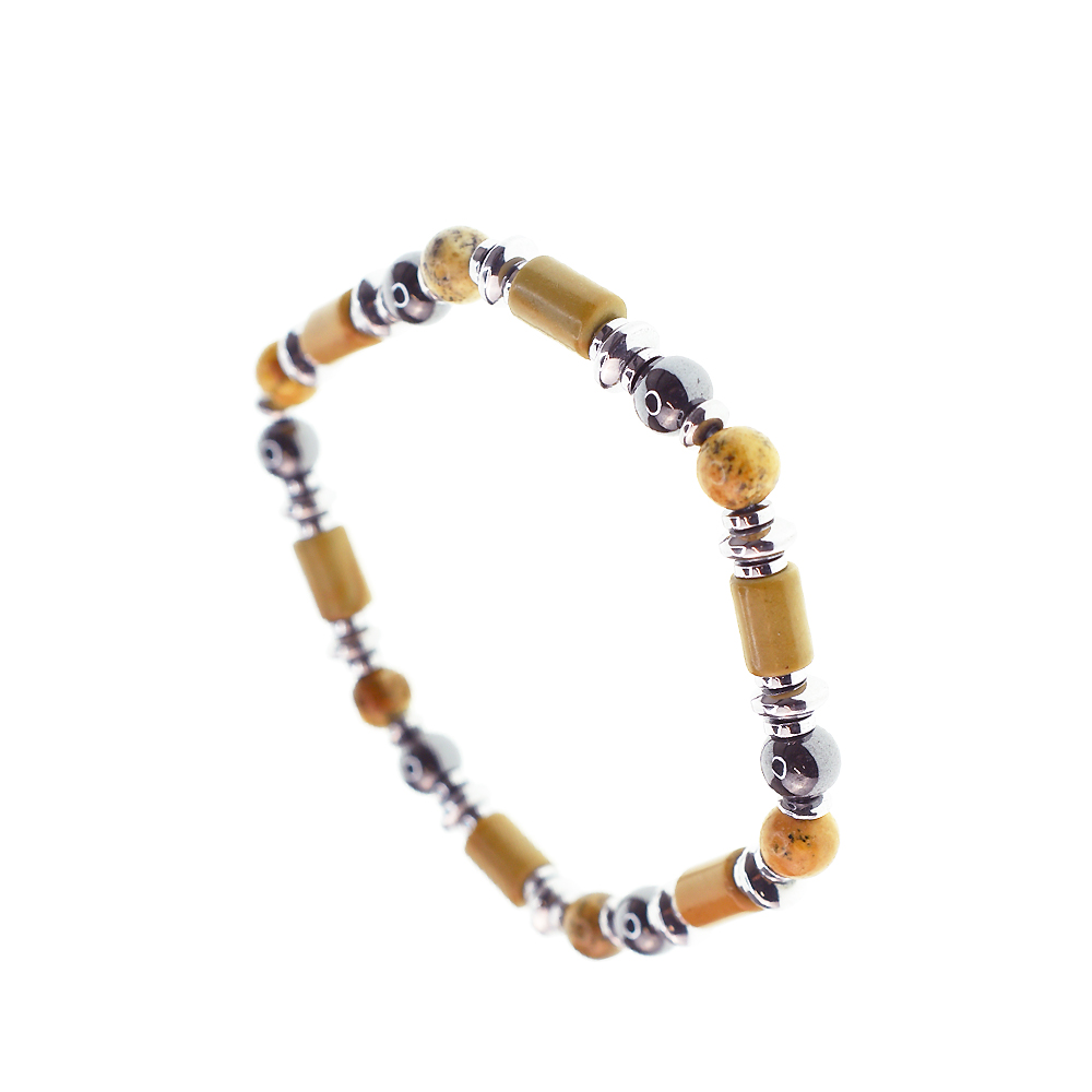 Bracciale elastico uomo con pietre Cilindriche e Ematite