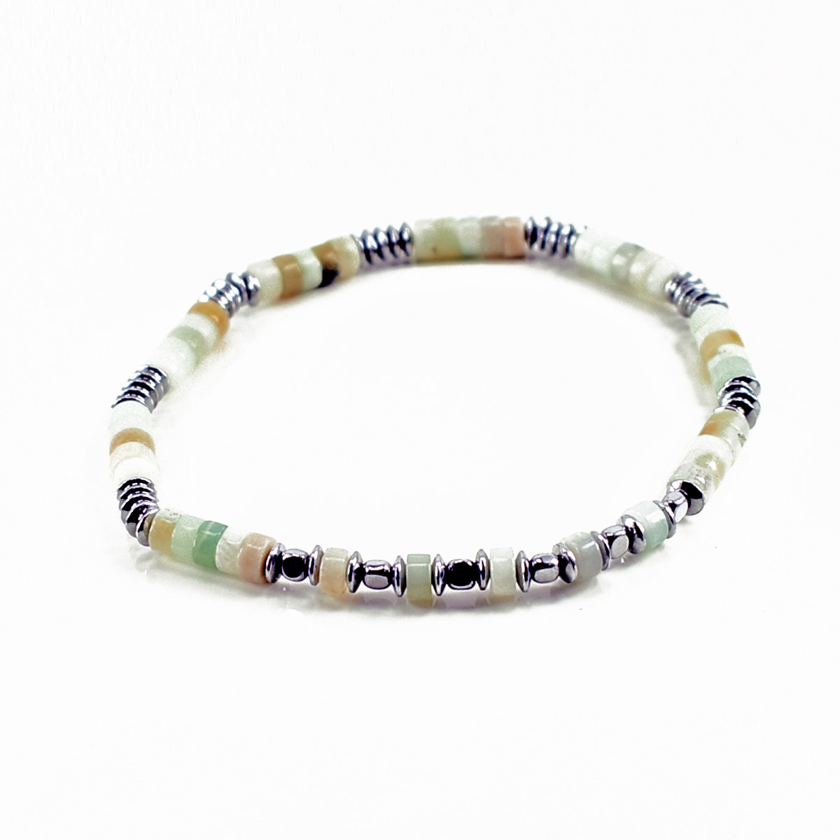 Bracciale elastico in Pietre Dure ed Ematite a Rondelle