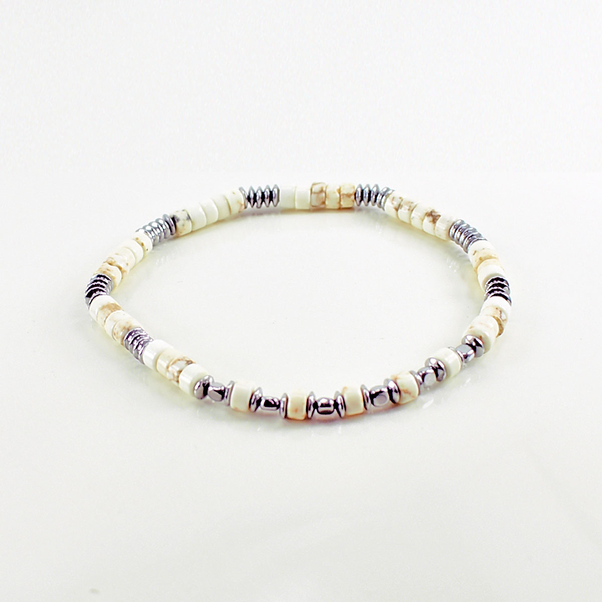Bracciale elastico in Pietre Dure ed Ematite a Rondelle