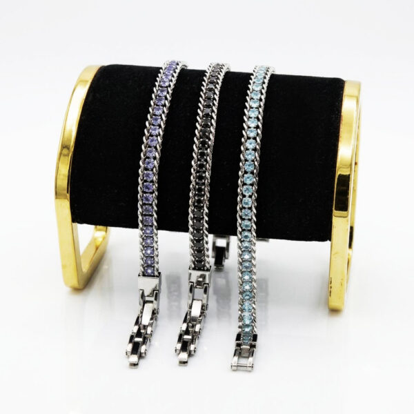 Bracciale Catena Grumetta con Tennis Crystal BLU, in ACCIAIO