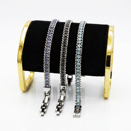 Bracciale Catena Grumetta con Tennis Crystal BLU, in ACCIAIO
