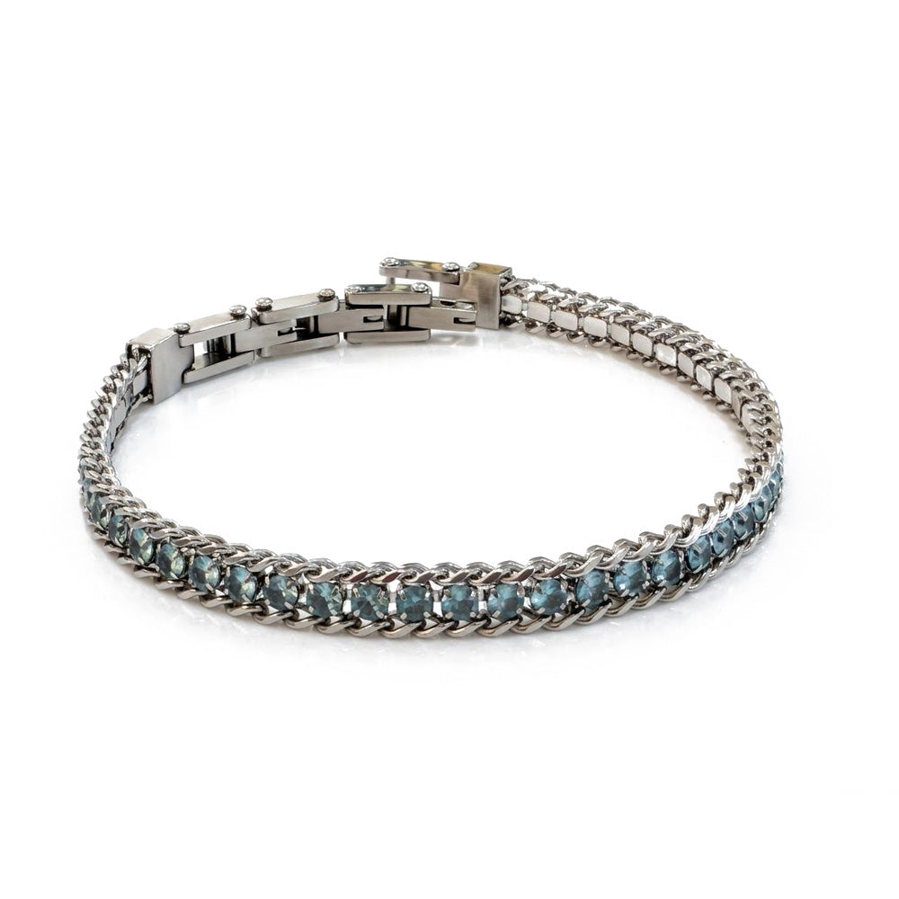 Bracciale Catena Grumetta con Tennis Crystal BLU, in ACCIAIO