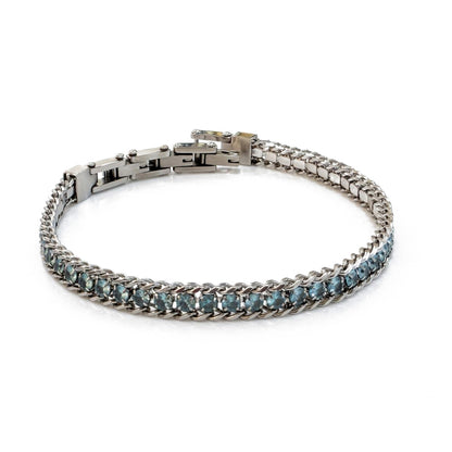 Bracciale Catena Grumetta con Tennis Crystal BLU, in ACCIAIO