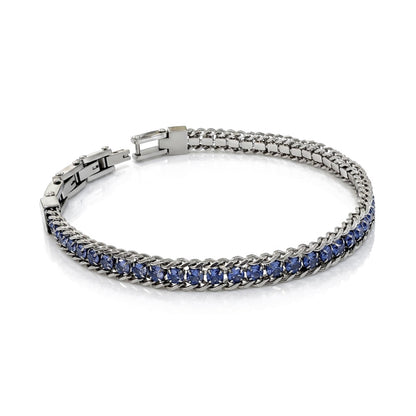 Bracciale Catena Grumetta con Tennis Crystal BLU, in ACCIAIO