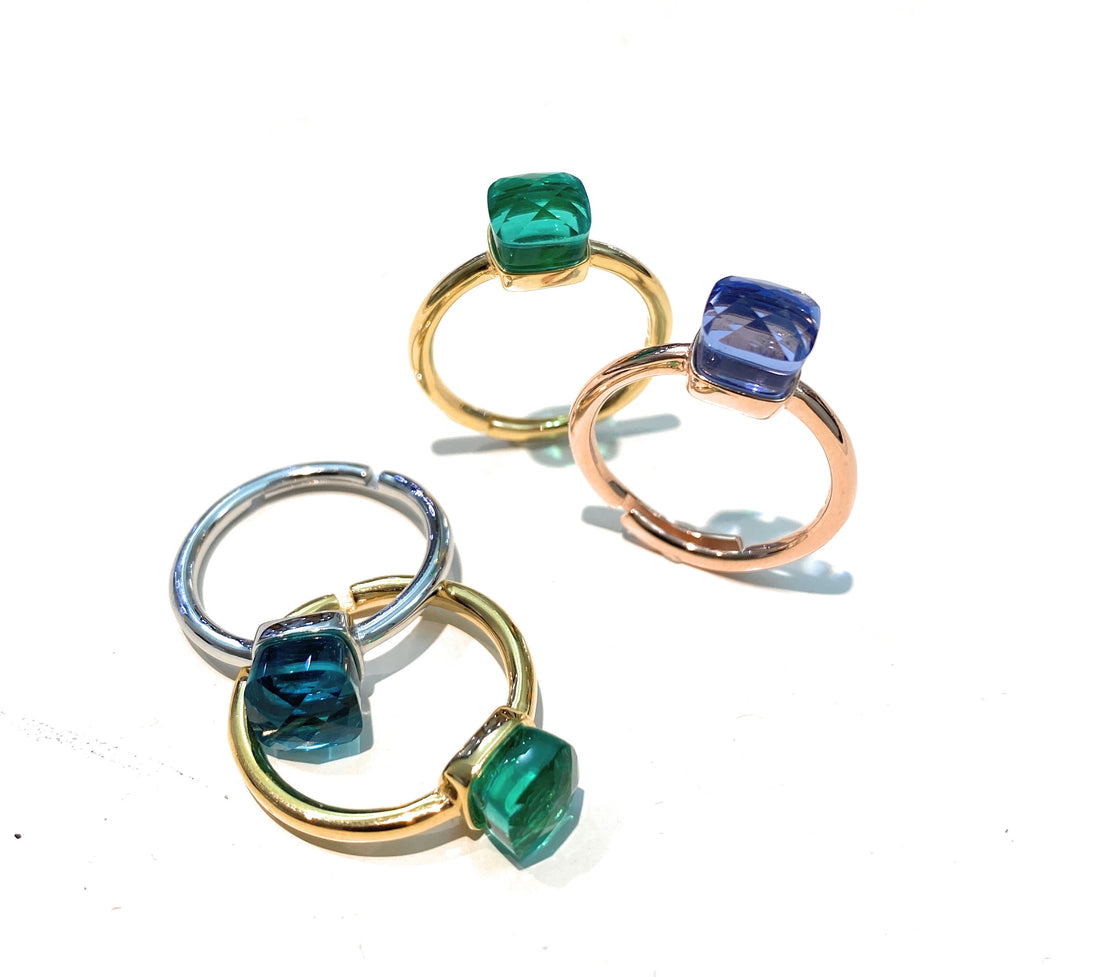 Anelli Mini Pietra Quadrata, in Argento S925