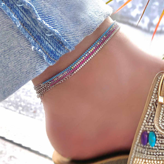 925 Silver Anklet with Marine Charms