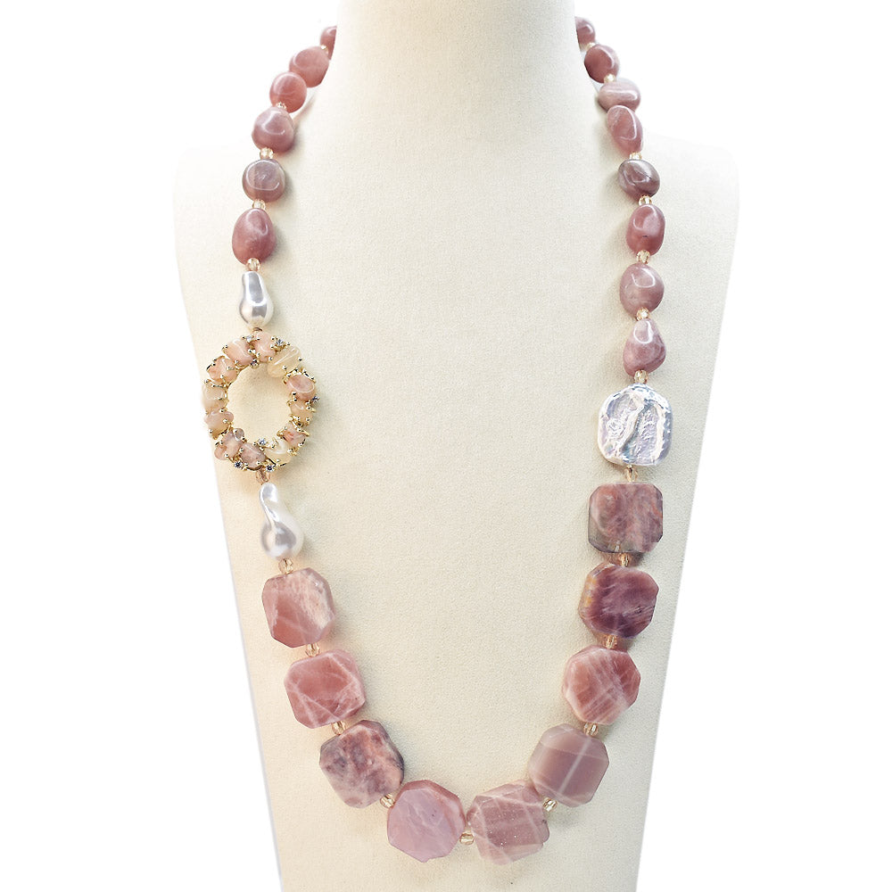 Collana con Pietre Dure e Perle, 65cm