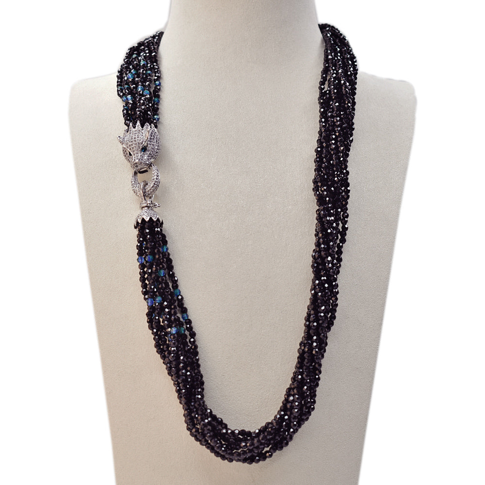 Long Necklace with Multicolor Sapphire Stones, S925 Silver and Gold