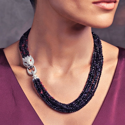 Long Necklace with Multicolor Sapphire Stones, S925 Silver and Gold