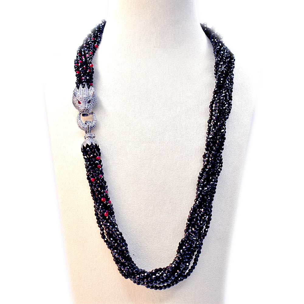 Long Necklace with Multicolor Sapphire Stones, S925 Silver and Gold
