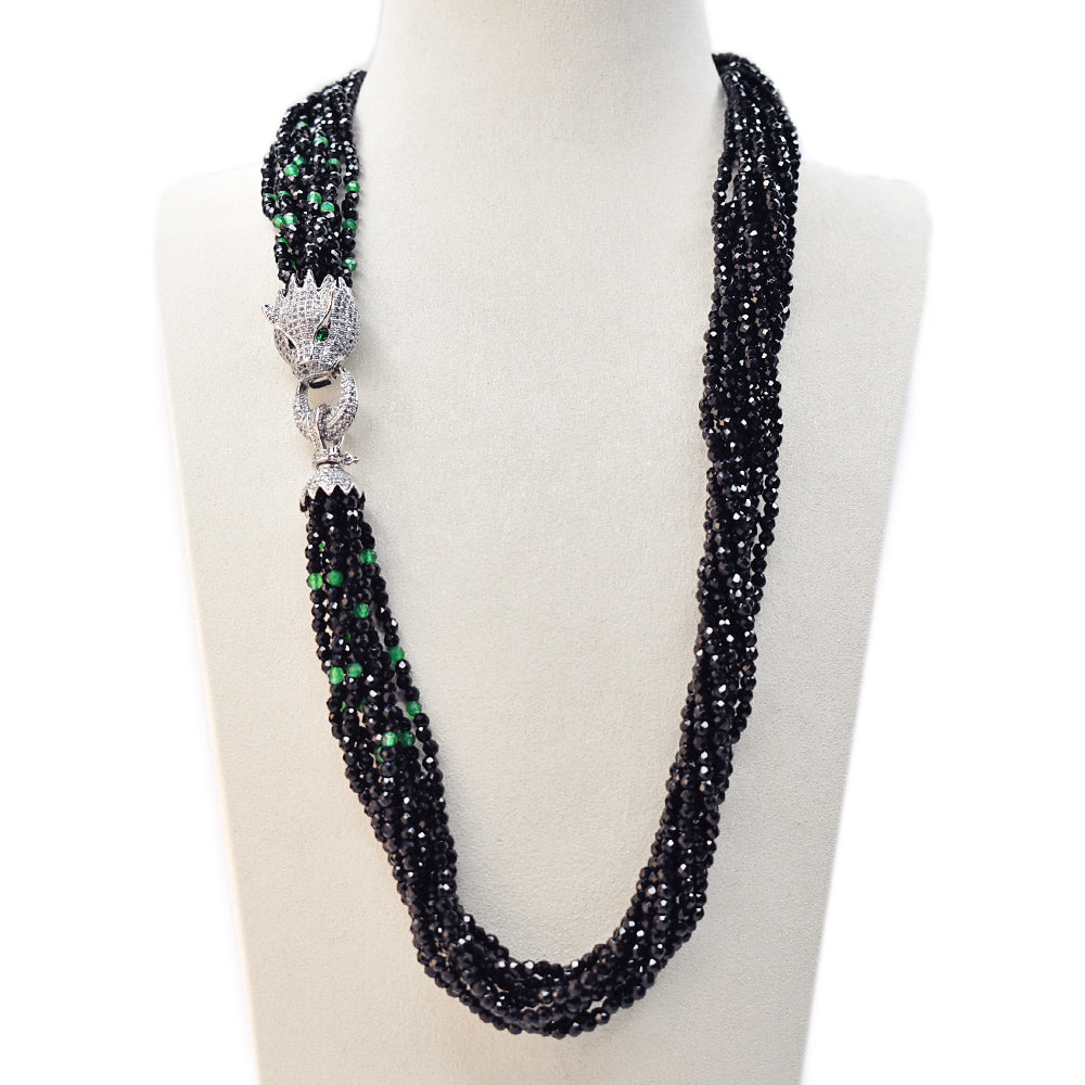 Long Necklace with Multicolor Sapphire Stones, S925 Silver and Gold