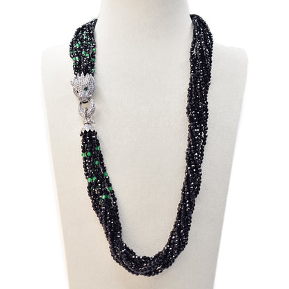 Long Necklace with Multicolor Sapphire Stones, S925 Silver and Gold