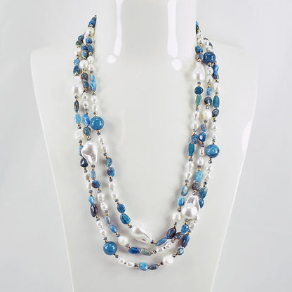 Long Necklace with Multicolor Sapphire Stones, S925 Silver and Gold