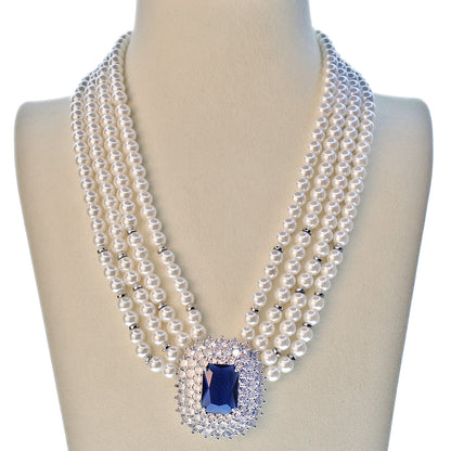 Collana con Centrale Zirconato BLU e Perle di Maiorca