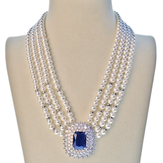 Collana con Centrale Zirconato BLU e Perle di Maiorca