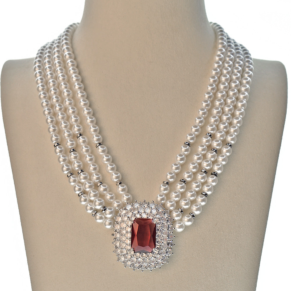 Collana con Centrale Zirconato ROSSO e Perle di Maiorca