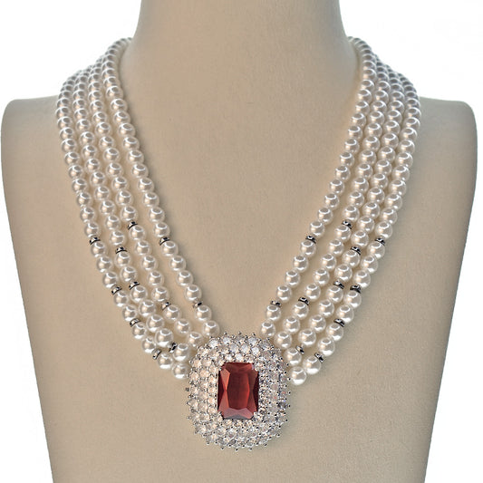 Collana con Centrale Zirconato ROSSO e Perle di Maiorca