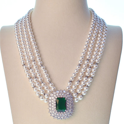 Long Necklace with Multicolor Sapphire Stones, S925 Silver and Gold
