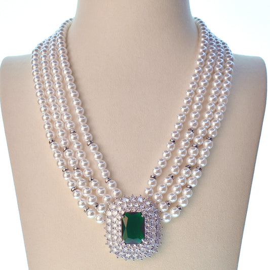 Collana con Centrale Zirconato VERDE e Perle di Maiorca