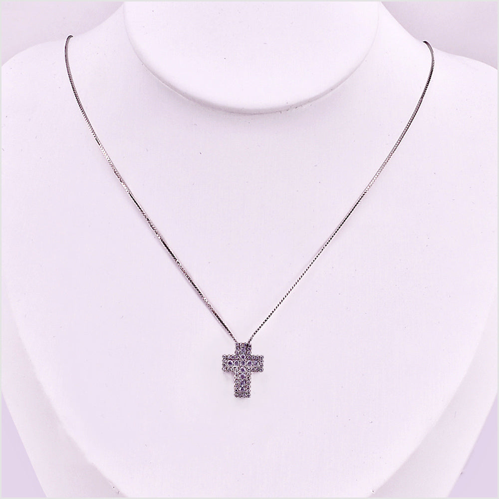 Collana con Croce Brillante diversi colori, in Argento s925 e zirconi