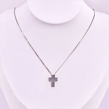 Collana con Croce Brillante diversi colori, in Argento s925 e zirconi