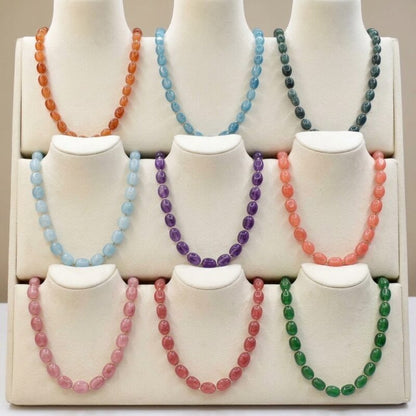 Long Necklace with Multicolor Sapphire Stones, S925 Silver and Gold