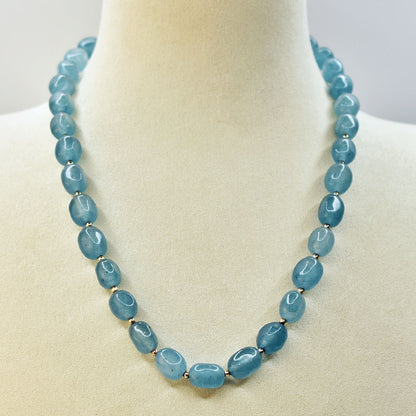 Long Necklace with Multicolor Sapphire Stones, S925 Silver and Gold