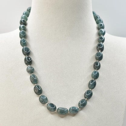 Long Necklace with Multicolor Sapphire Stones, S925 Silver and Gold