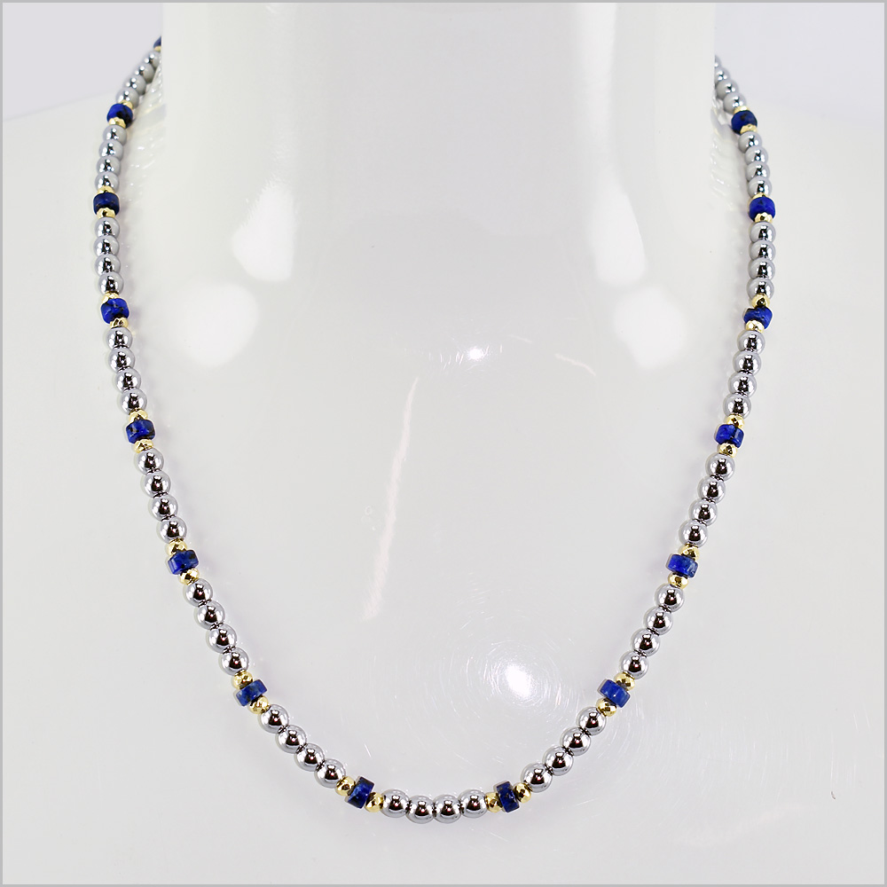 Collana Catena con Pietra Lapis, Acciaio Inox