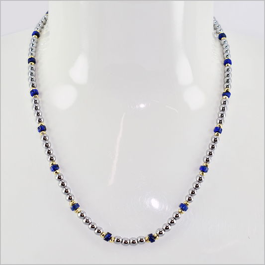 Collana Catena con Pietra Lapis, Acciaio Inox