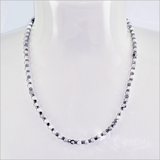 Collana Catena con Aulite Bianca, Acciaio Inox