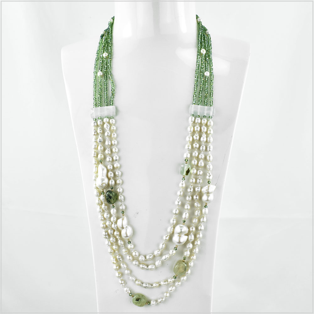 Collana Lunga Perle di Fiume e Prenite