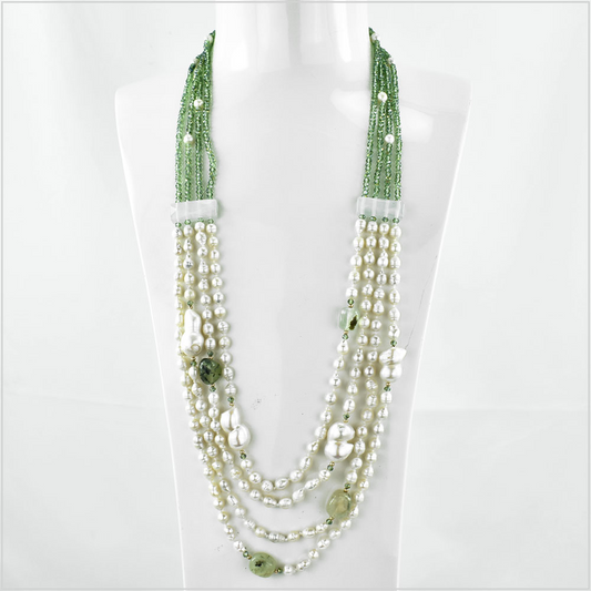 Collana Lunga Perle di Fiume e Prenite