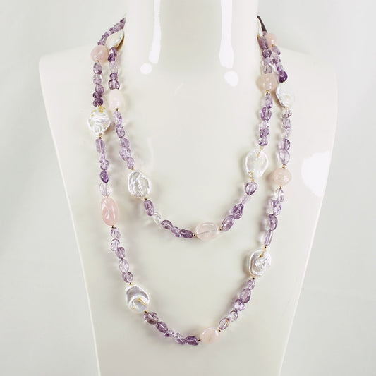Collana Lunga con Pietre di Ametista e Perle