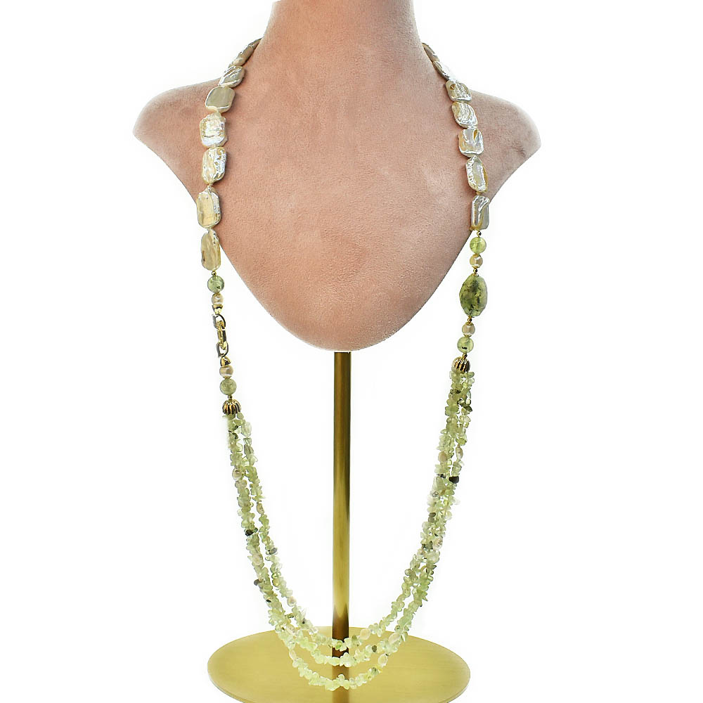 Long Necklace with Multicolor Sapphire Stones, S925 Silver and Gold