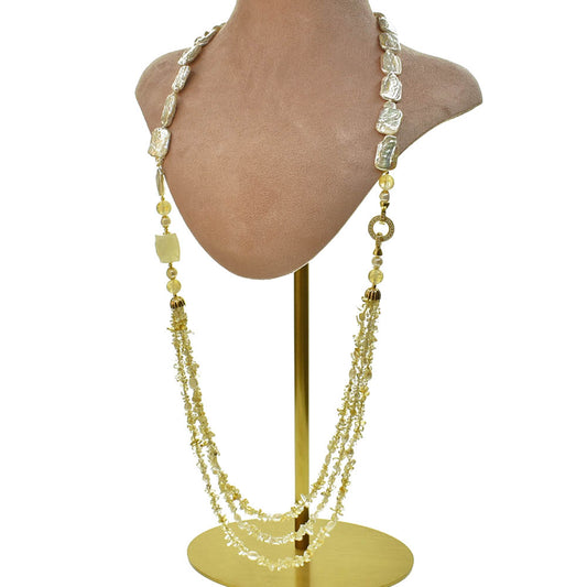 Collana con Pietre di Citrino e Perle, 90cm