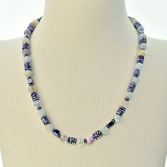 Collana Amazzonite ed Ematite, Acciaio Inox